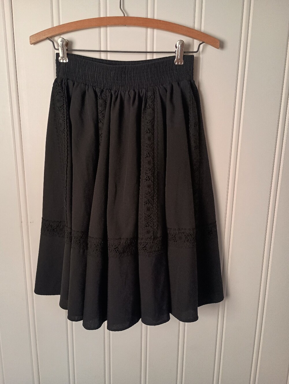 70s Vintage Malco Modes- Black A-Line Smocked Waist Skirt- Size S - Picture 4 of 7